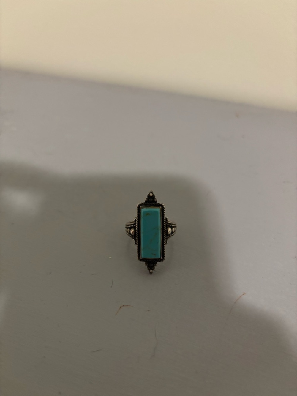 Sterling Silver Turquoise Rectangular Statement Ring - Blue